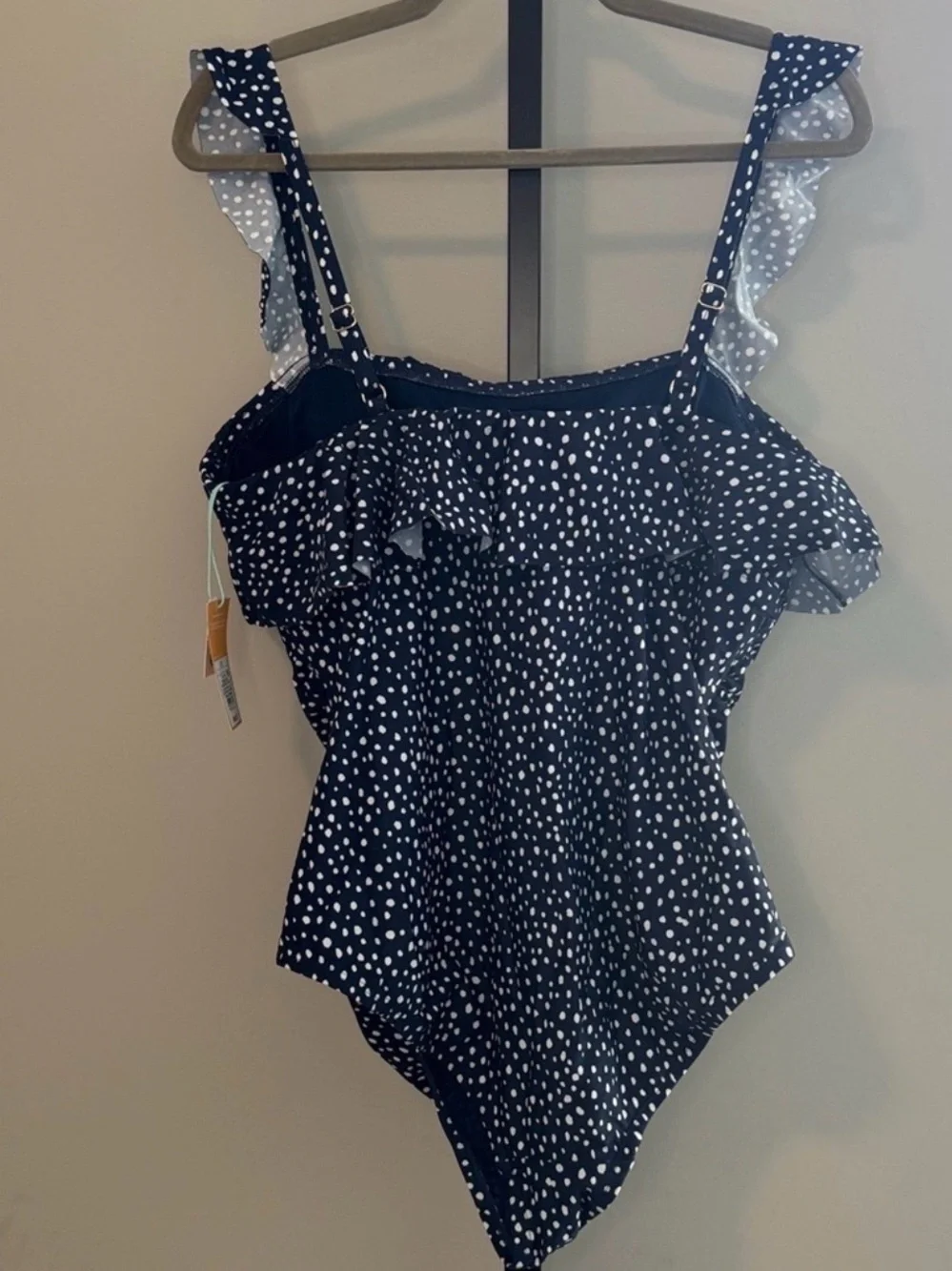 NWT Kona Sol Navy Blue Polka Dot Ruffle One-Piece Swimsuit